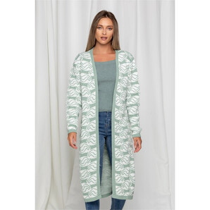 Cardigan Sara verde mint cu imprimeuri albe