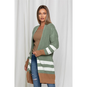 Cardigan verde mint din tricot cu dungi albe