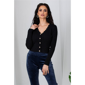 Pulover Deni negru cu nasturi perlati