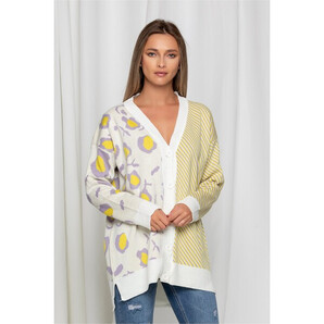 Pulover Dima alb cu imprimeuri galbene si mov