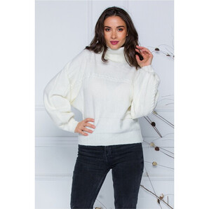 Pulover Dory scurt alb din tricot cu guler inalt