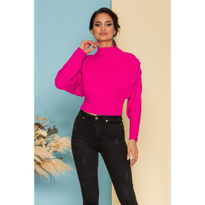 Pulover fucsia tricotat cu modele pe spate si bust