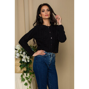 Pulover negru cu aplicatii iesite in relief