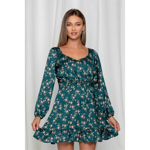 Rochie Alice verde cu imprimeuri florale roz