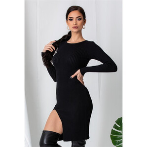 Rochie Anna neagra din tricot reiat