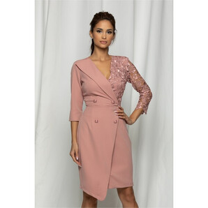 Rochie Aurora roz tip sacou cu detalii din dantela