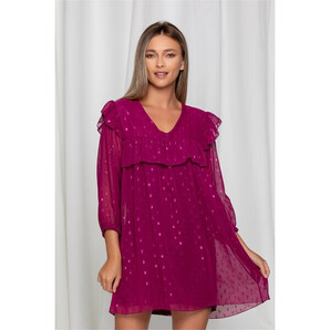 Rochie Bella fucsia cu insertii din fir lurex