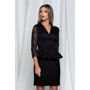 Rochie Dara neagra cu bust din dantela si peplum in talie
