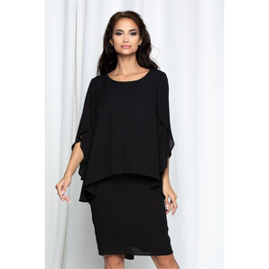 Rochie Diane neagra cu decupaj la maneci si bust dublat cu voal