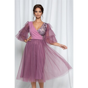 Rochie Dy Fashion Carisa lila din tulle si decolteu petrecut