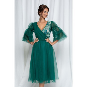 Rochie Dy Fashion Carisa verde din tulle si decolteu petrecut