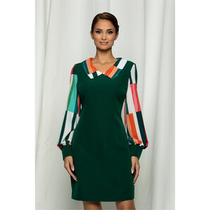 Rochie Ella Collection Tania verde cu imprimeu pe maneci si guler