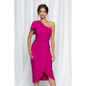 Rochie Fancy magenta cu funda maxi pe un umar