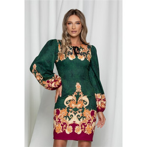 Rochie Flavia verde cu imprimeu