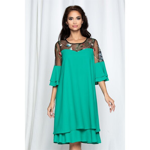 Rochie Giselle verde lejera cu broderie florala colorata