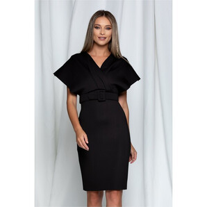 Rochie Keila neagra din neopren cu maneci cazute