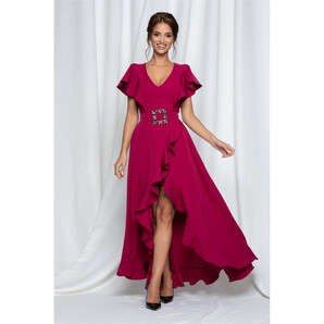 Rochie LaDonna magenta cu maneci tip fluture si curea in talie