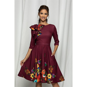 Rochie MBG bordo cu imprimeu floral