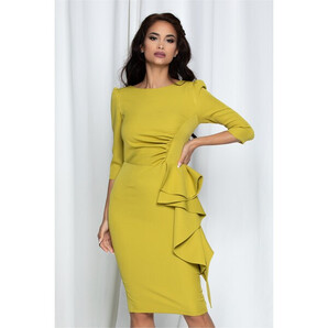 Rochie MBG lime cu fronseuri si volan maxi