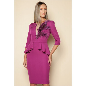 Rochie MBG magenta cu peplum si broderie