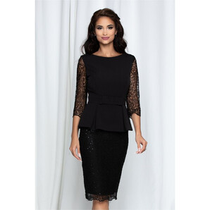 Rochie MBG neagra cu dantela si peplum in talie