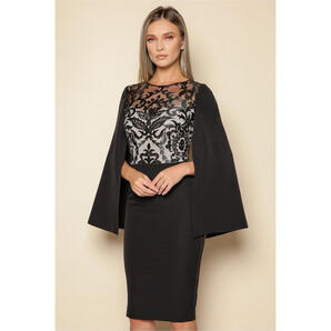 Rochie MBG neagra cu maneci stil capa si dantela la bust
