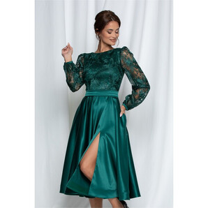 Rochie MBG verde cu bust din dantela si fusta satinata