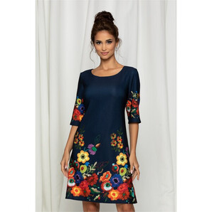 Rochie Mira bleumarin cu flori colorate