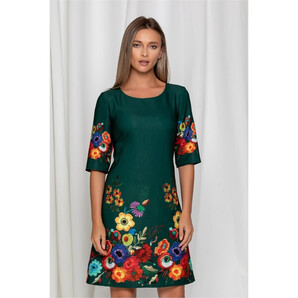 Rochie Mira verde dreapta cu flori colorate