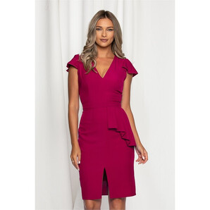 Rochie Moze magenta cu volan in talie