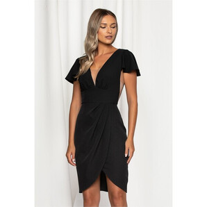 Rochie Moze neagra cu insertii din tulle bej si pliuri pe fusta