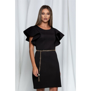 Rochie Nora neagra cu volane la maneci