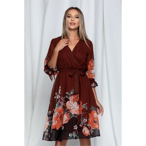 Rochie Paola maro cu imprimeu floral orange