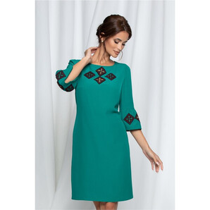 Rochie Sara verde cu broderie traditionala