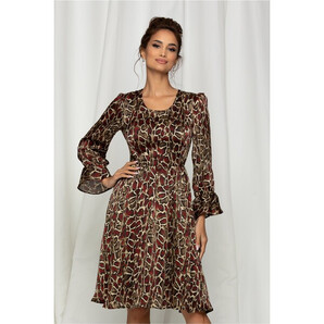 Rochie Sonia cu animal print bordo si maneci cu baza clos