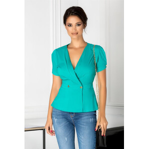 Bluza Anne turcoaz cu decolteu petrecut