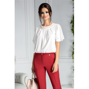 Bluza Ladonna alba cu pliuri si buline bej