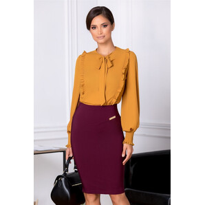 Bluza LaDonna Aria galben mustar cu volanase si cordon la decolteu