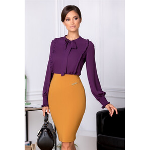 Bluza LaDonna Aria mov cu volanase si cordon la decolteu