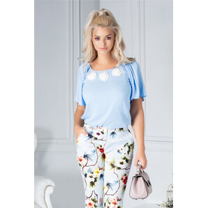 Bluza LaDonna bleu cu flori 3D la bust