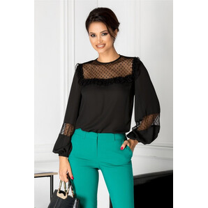 Bluza LaDonna neagra cu tull si volanas la bust