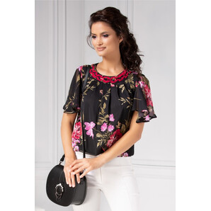 Bluza LaDonna neagra vaporoasa cu imprimeu floral