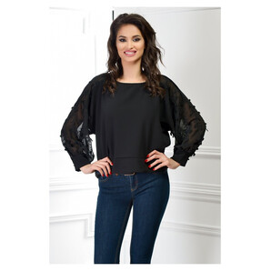 Bluza Zenia neagra cu maneci bufante