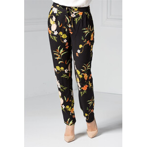 Pantalon dama negri cu imprimeu floral colorat