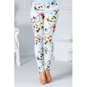 Pantaloni casual blue cu imprimeu floral