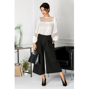 Pantaloni LaDonna trei sferturi evazati negri cu dungi