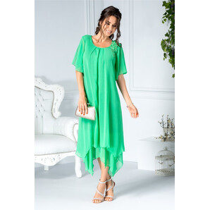 Rochie Anina midi verde din voal cu broderie si perle