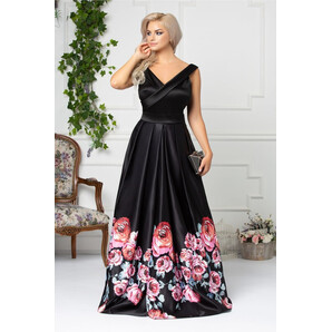 Rochie Artista Argus de seara neagra cu trandafiri roz