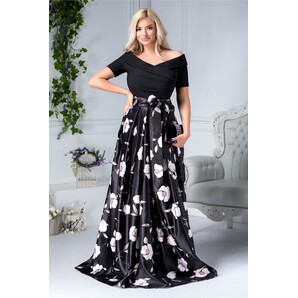 Rochie Artista Clemen neagra cu flori roz