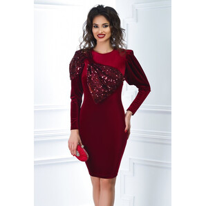 Rochie Artista din catifea grena cu funda din paiete